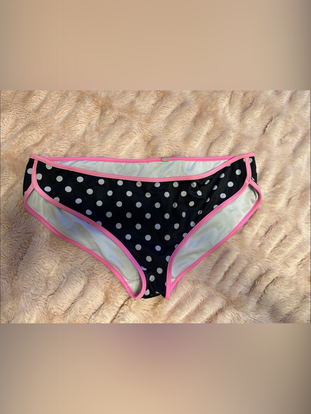 Victorias Secret Black Polka Dot Bikini Bottom with Pink Trim XL